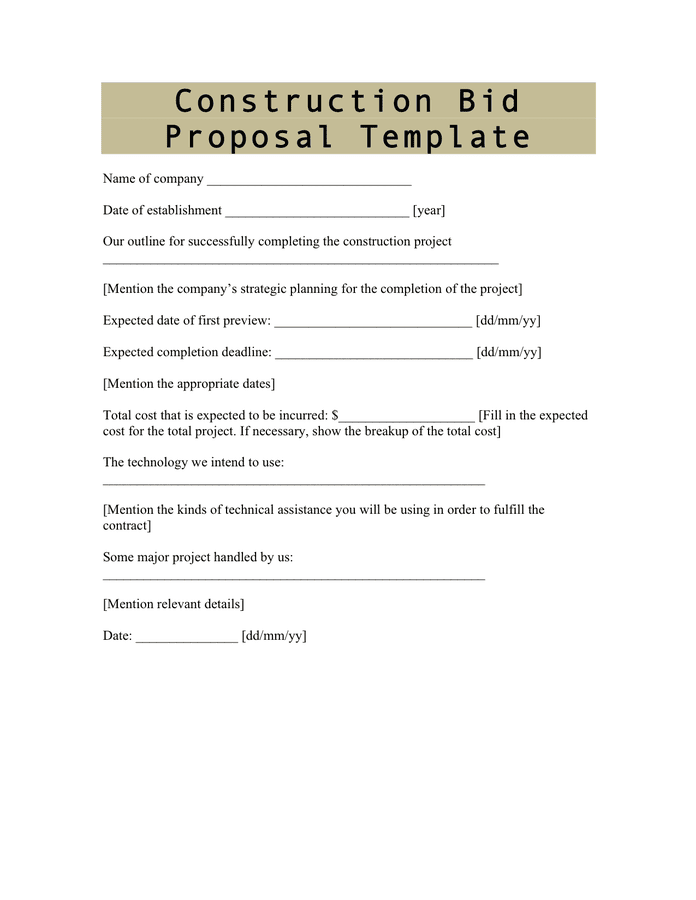 Construction Bid Proposal Template