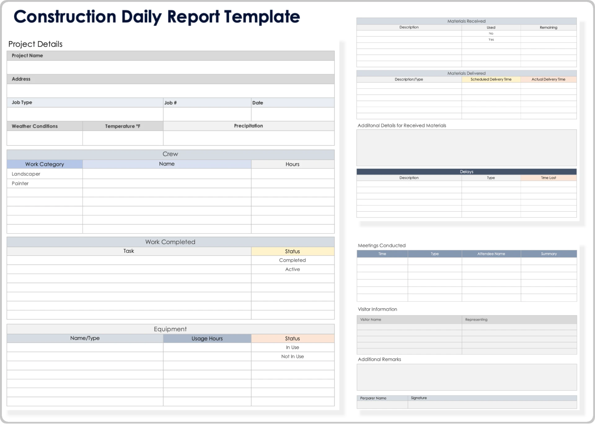 Construction Daily Report Template Example