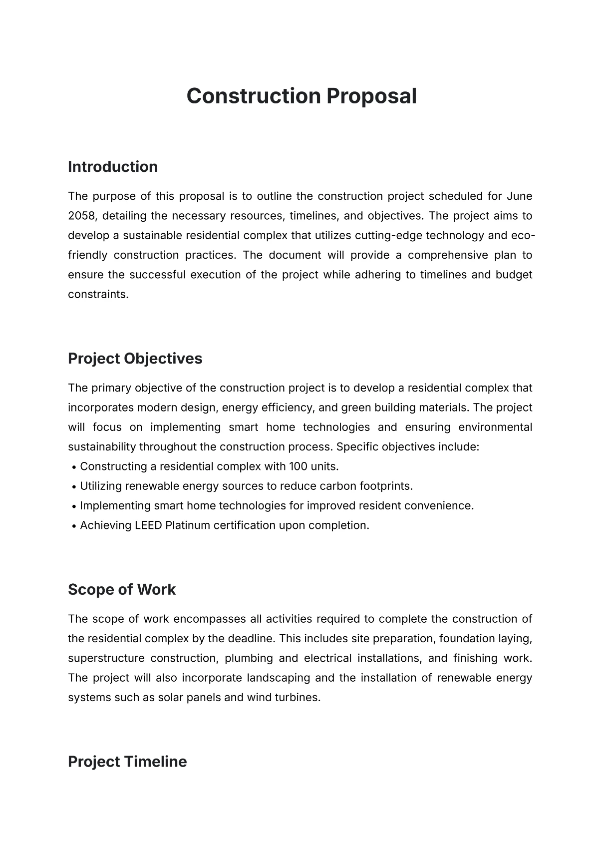 Construction Project Proposal Template Sample