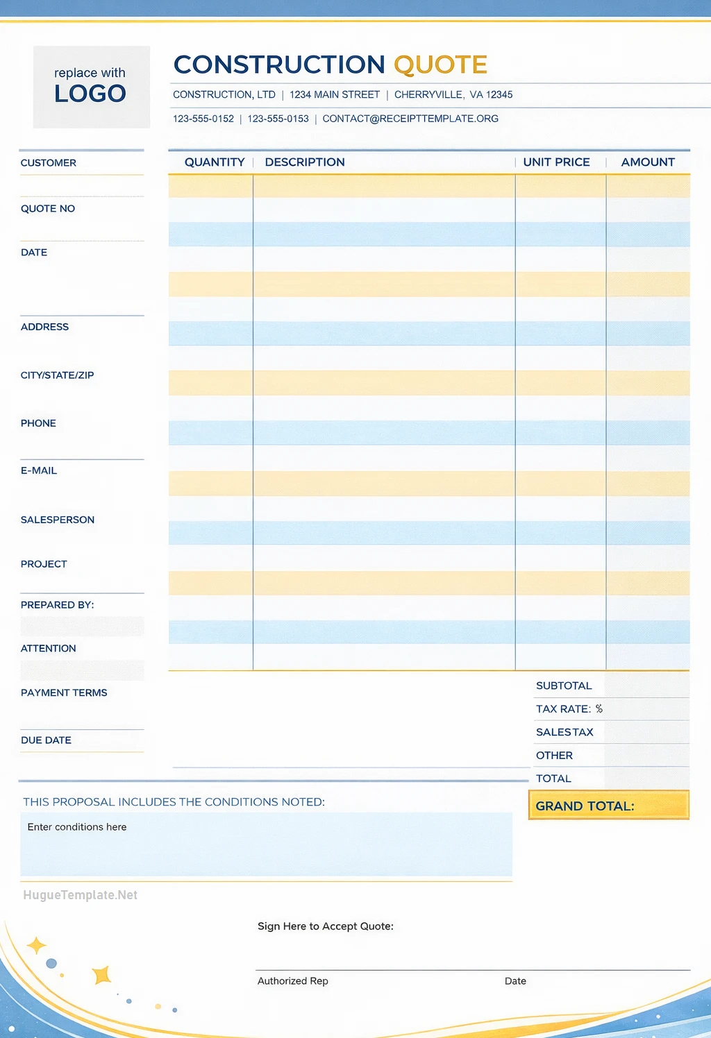 Simple Blank Construction Quote Template