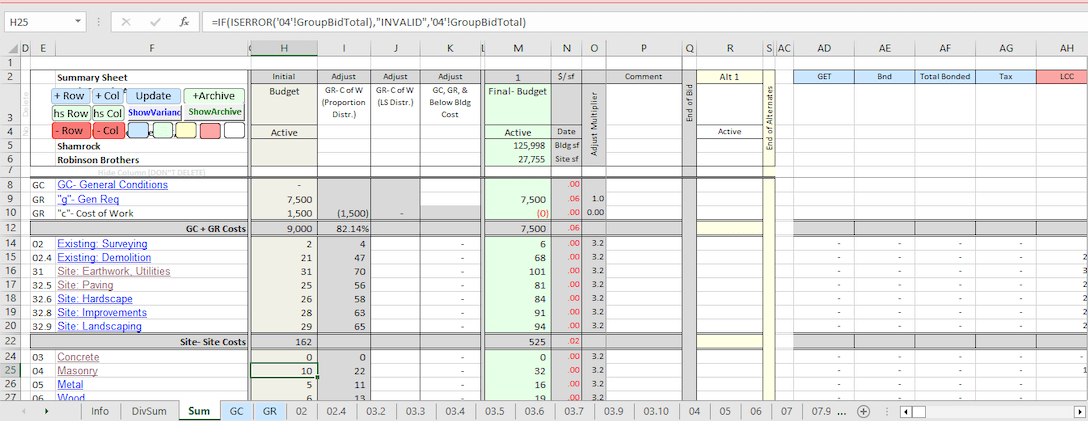 Contractor Bid Sheet Template