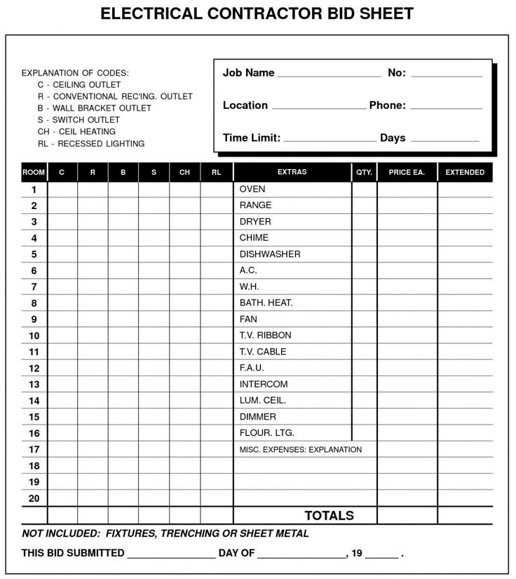 Contractor Bid Sheet Template