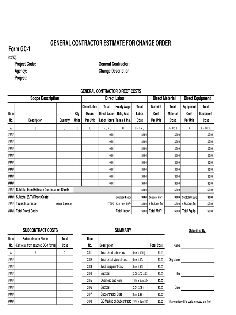 Contractor Bid Sheet Template