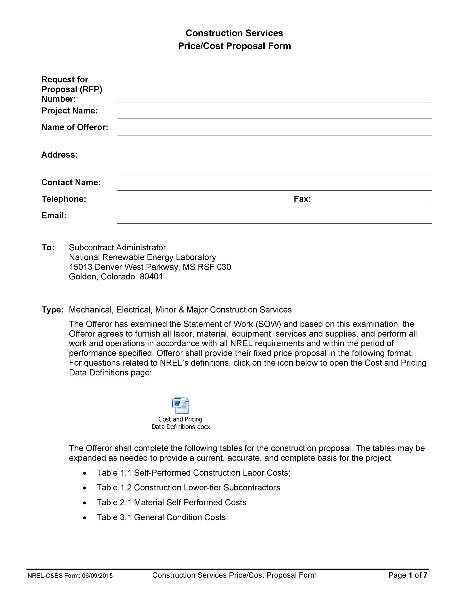 Contractor Bid Sheet Template