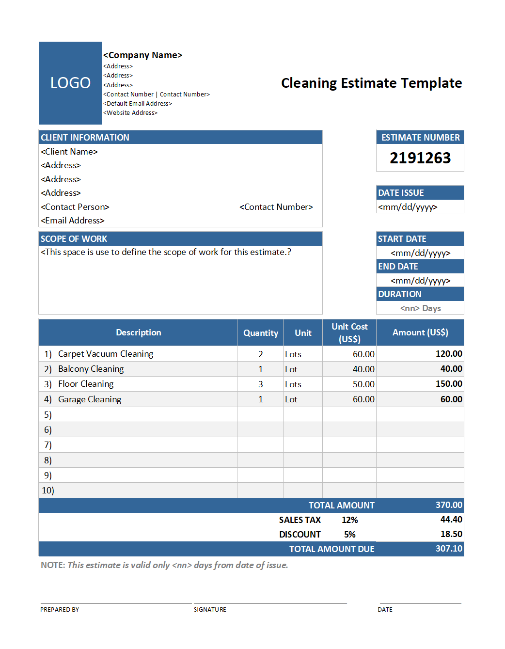Contractor Estimate Form