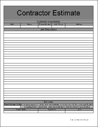 Contractor Estimate Form