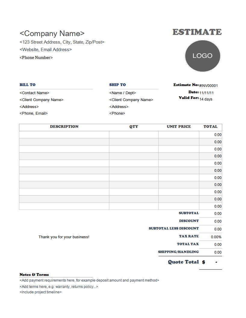 Contractor Estimate Form