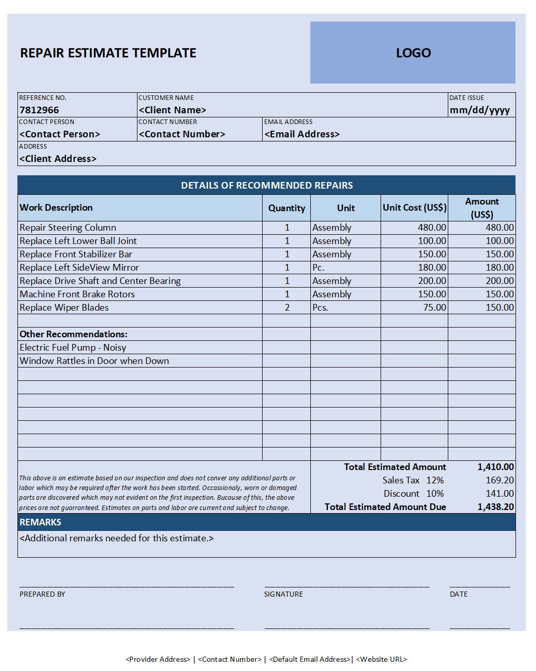Contractor Estimate Form