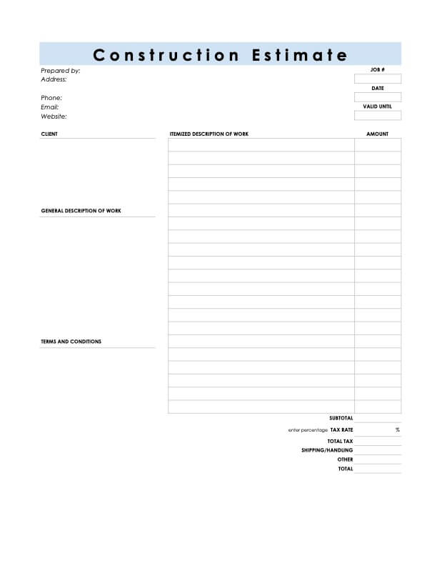 Contractor Estimate Form