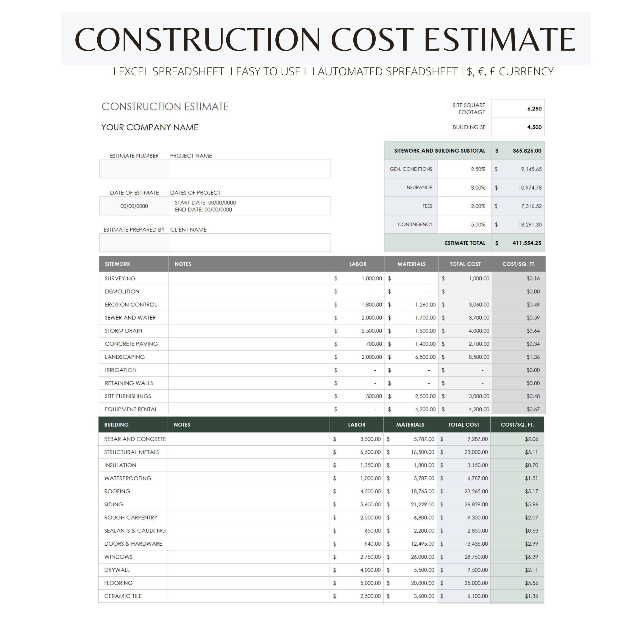 Contractor Estimate Template