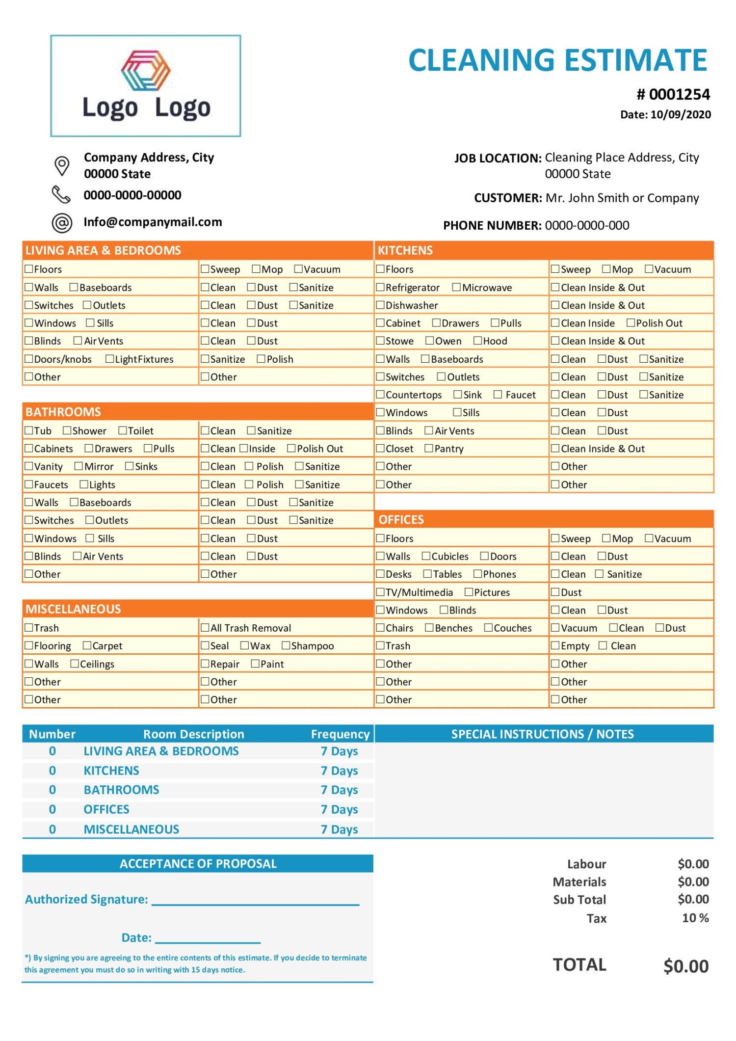 Contractor Estimate Template