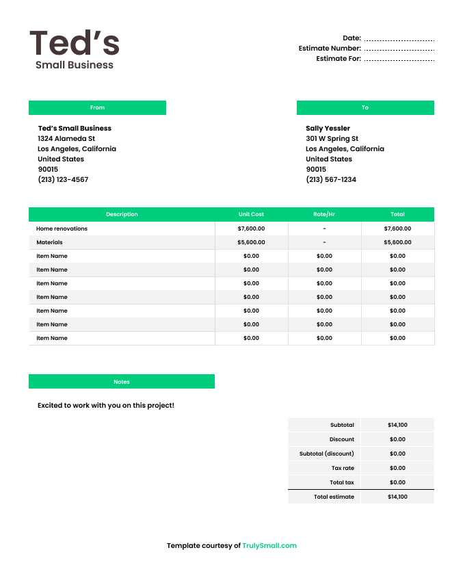 Contractor Estimate Template