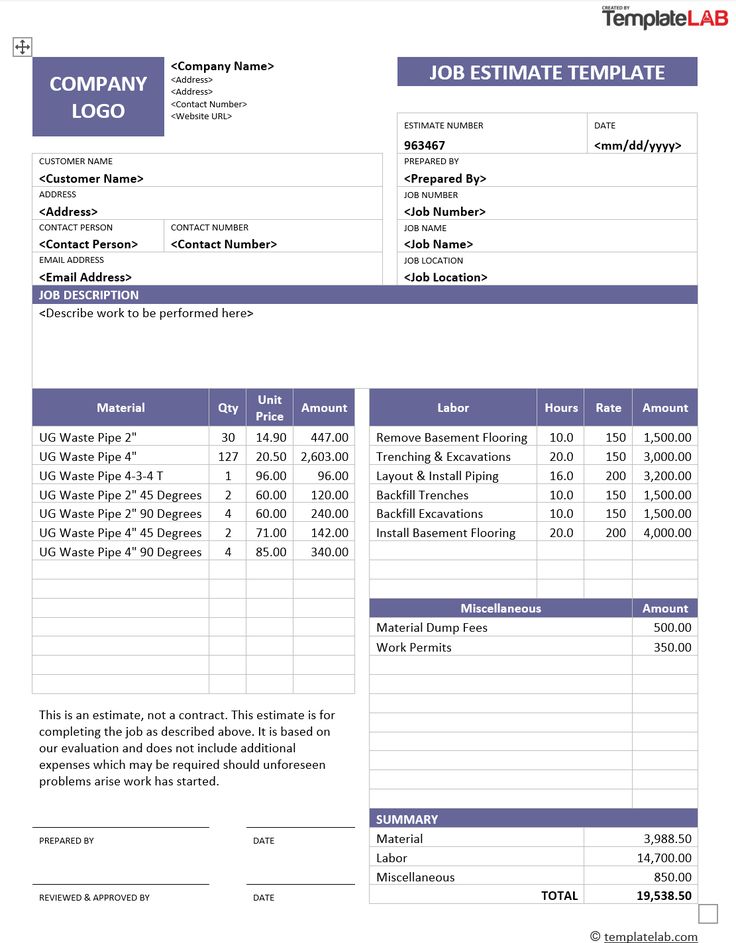 Contractor Estimate Template