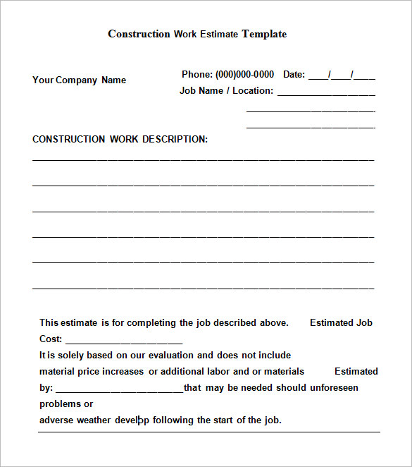 Contractor Estimate Template