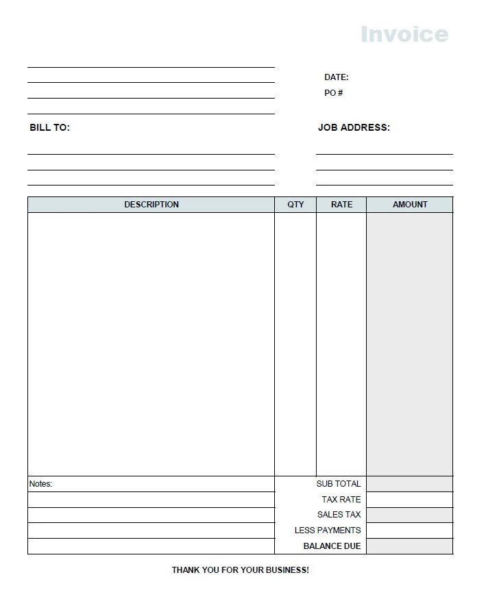 Contractor Invoice Template Sample