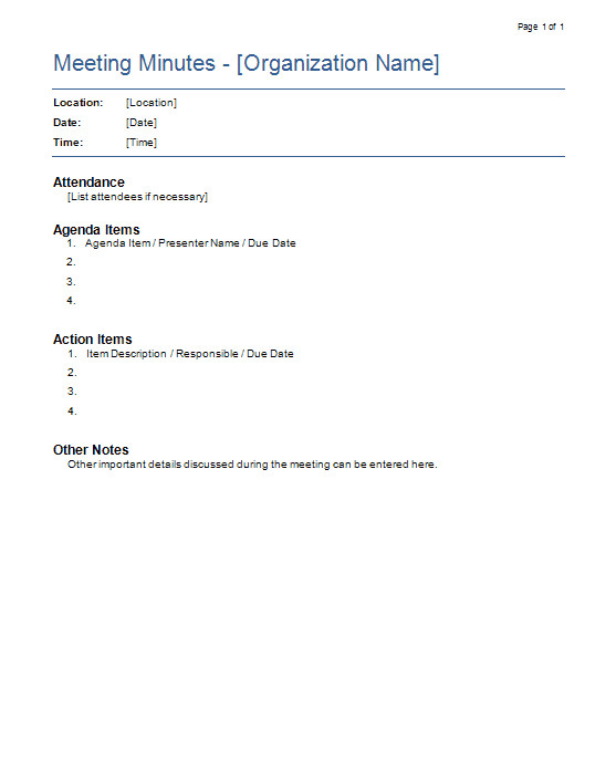 Corporate Meeting Minutes Template Sample Corporate Meeting Minutes Template Sample