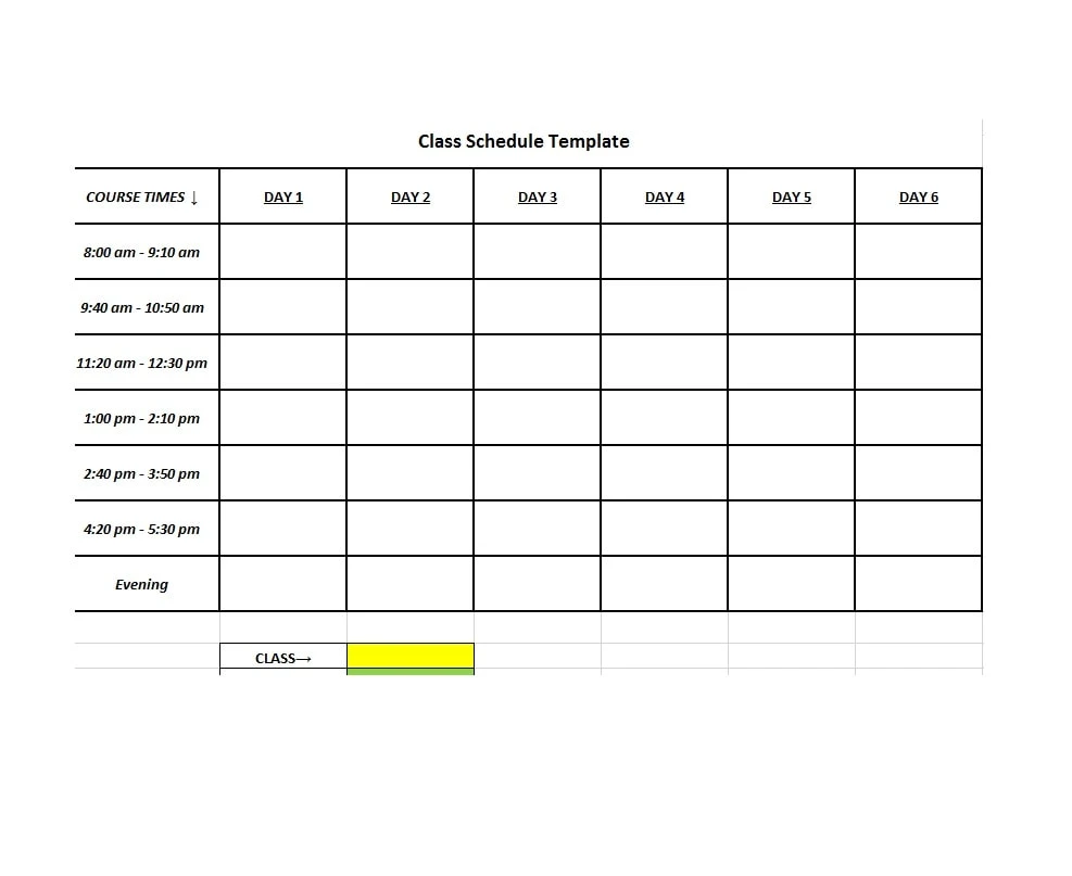 Simple Course Schedule Template Excel