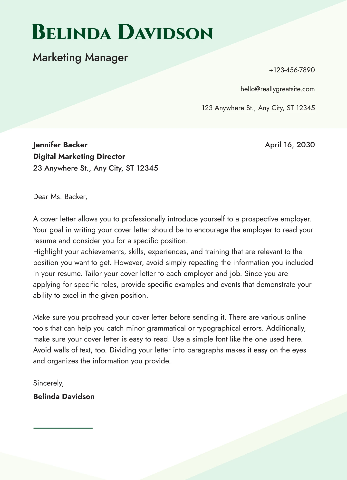 Cover Letter Template For an Employment