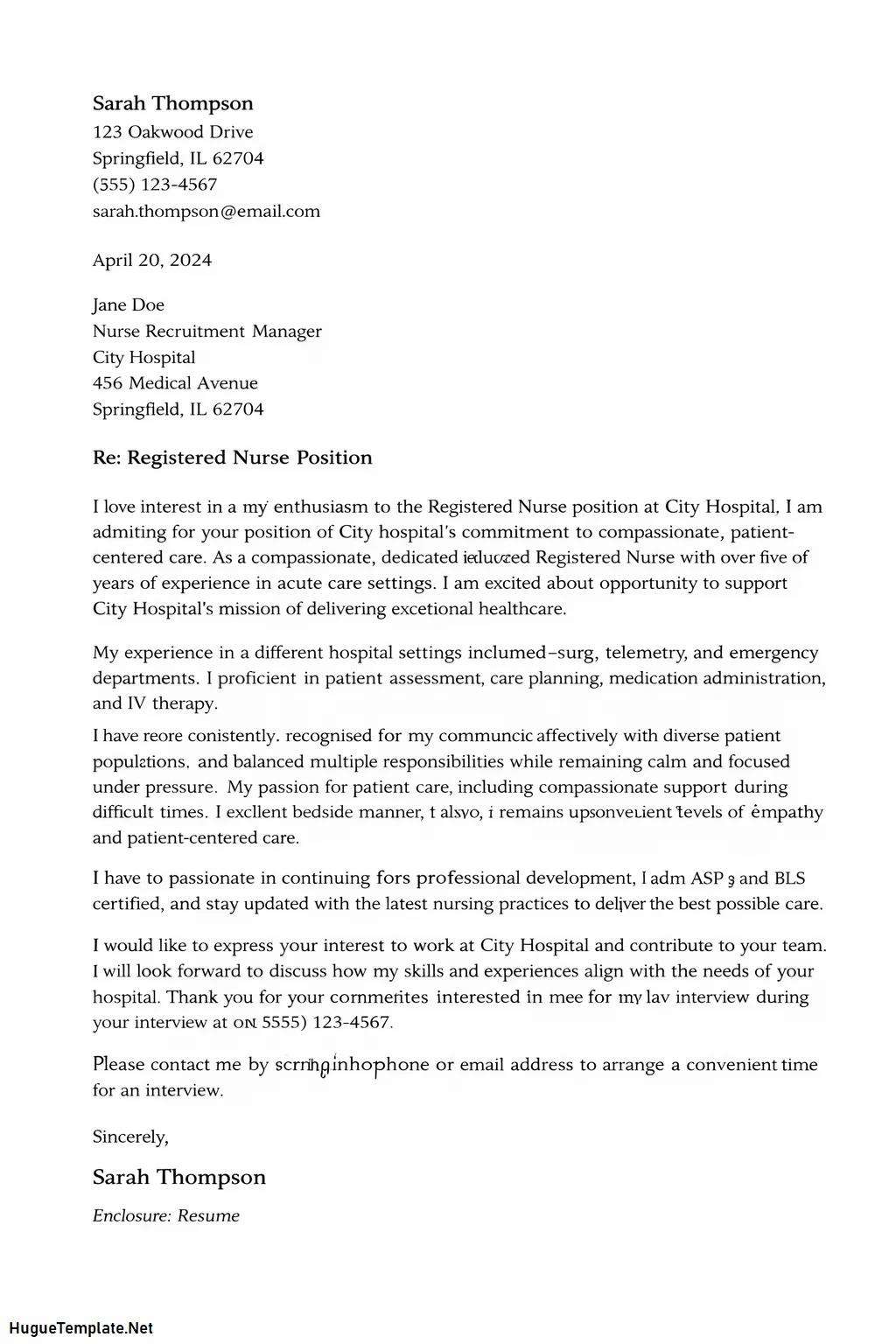 Cover Letter Template for Nursing