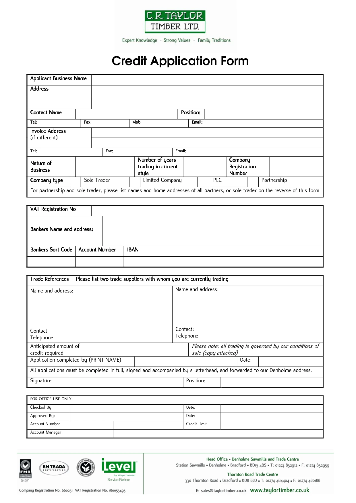 Free Credit Card Application Form Template PDF