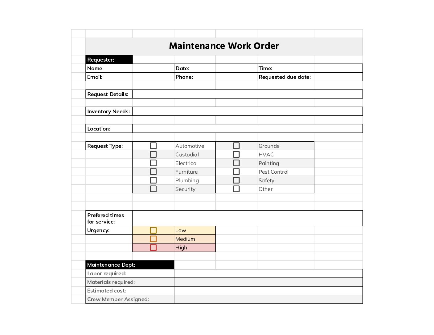 Custom Work Order Form