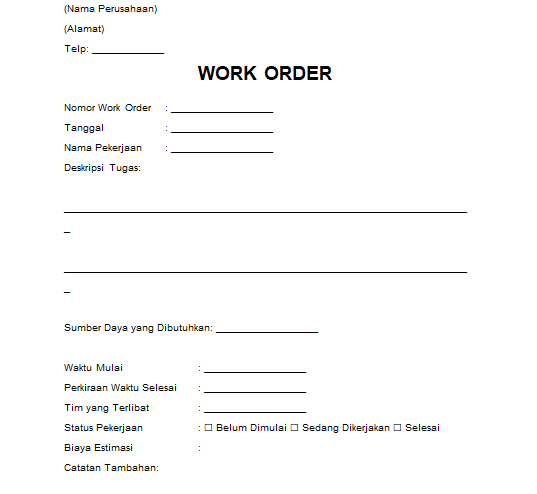 Custom Work Order Form