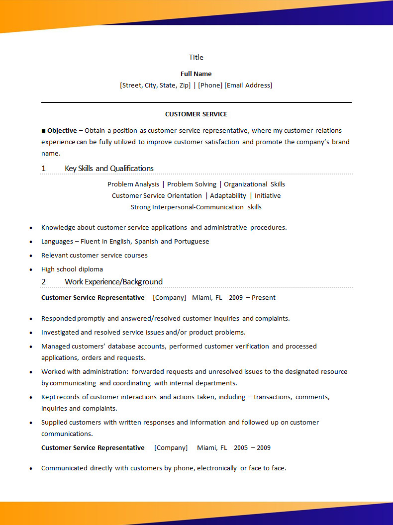 Customer Service Resume Template