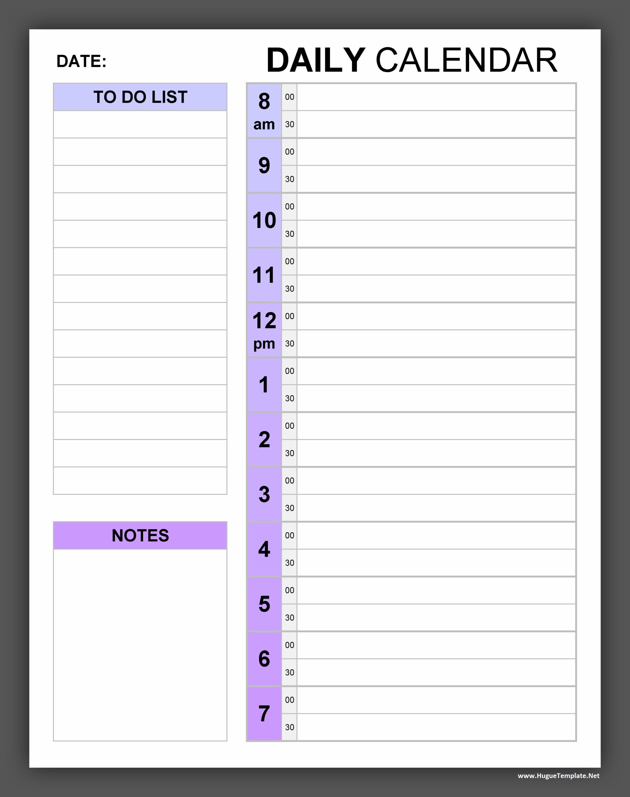 Simple Daily Calendar Template