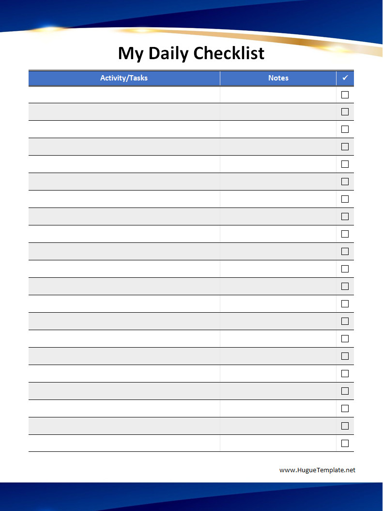 Daily Checklist Template Printable Daily Checklist Template Word