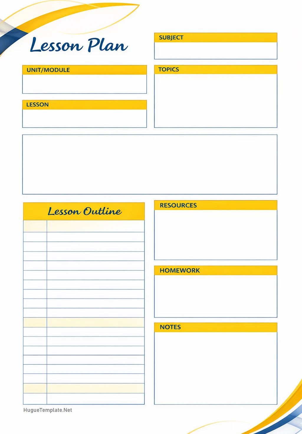 Simple Blank Daily Lesson Planner Template