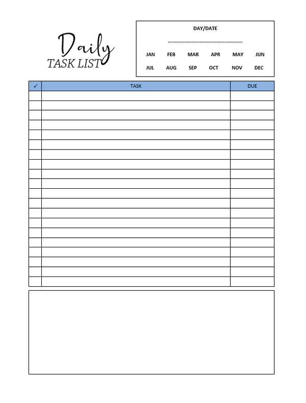 Daily Task List Template