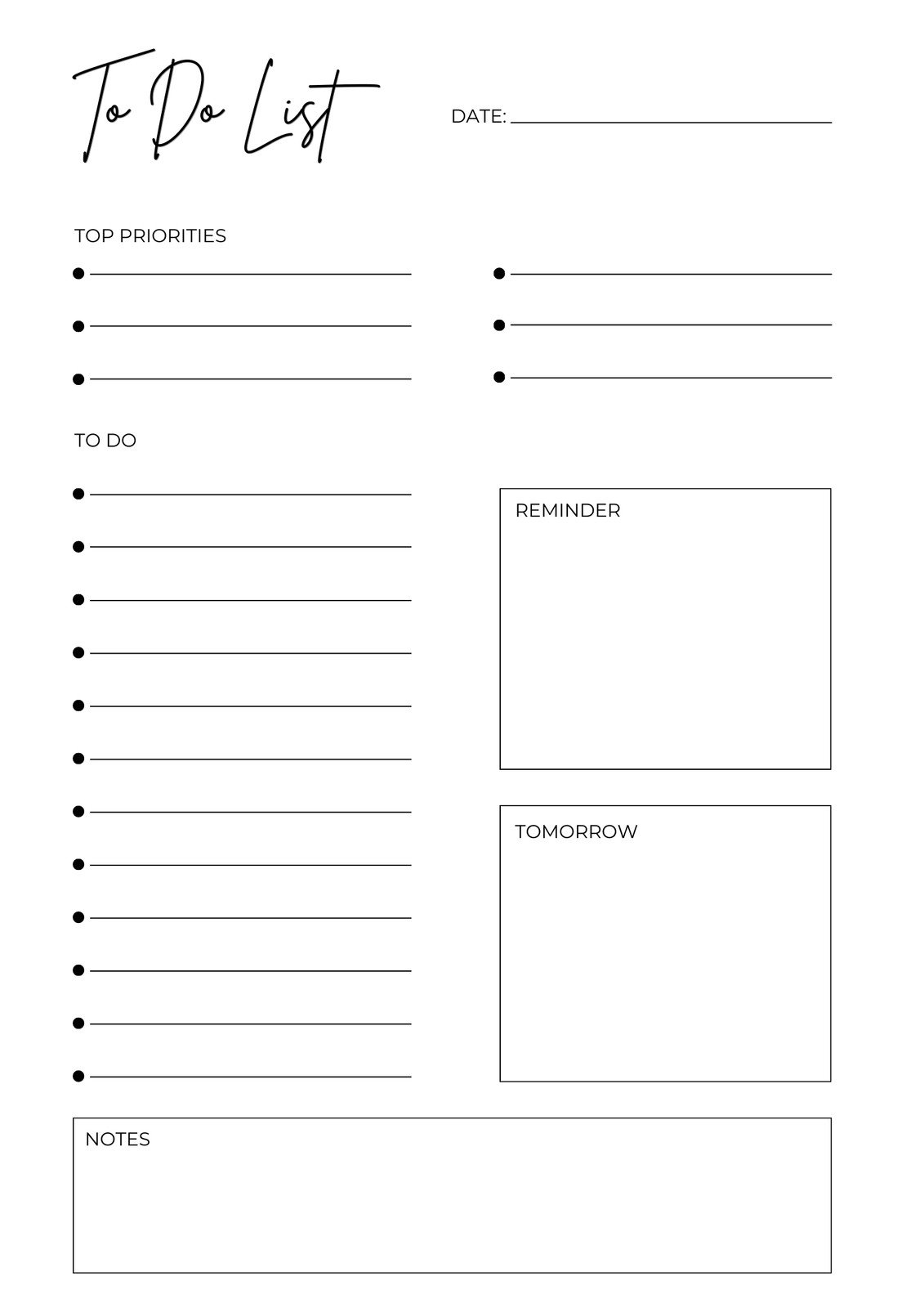 Daily Task List Template