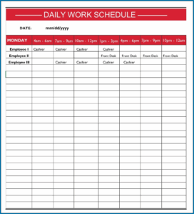Printable Daily Work Schedule Template