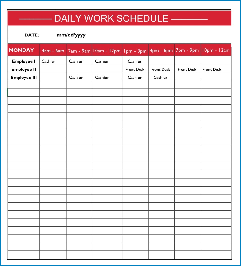 Daily Work Schedule Template Example