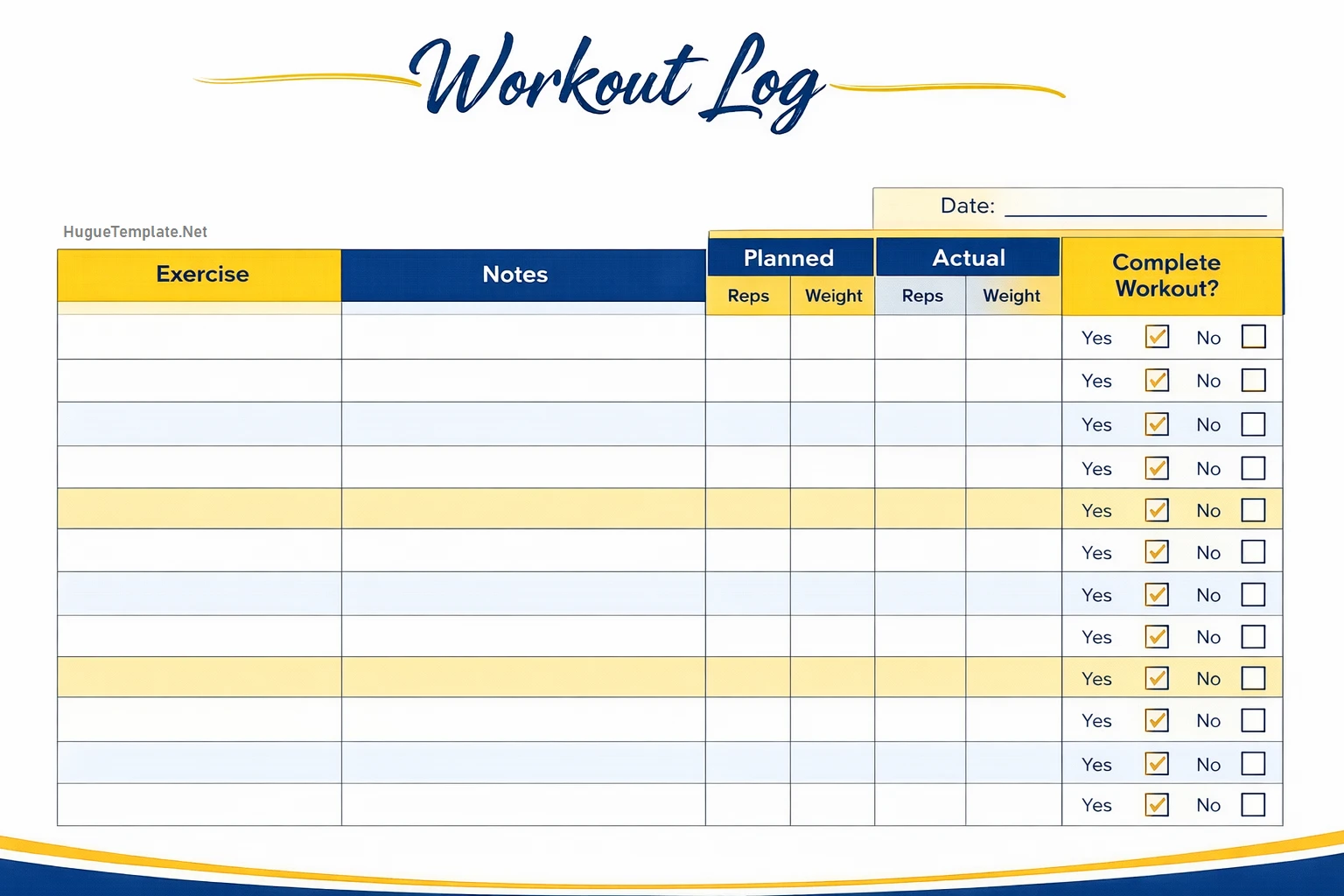Simple Blank Daily Workout Log Template