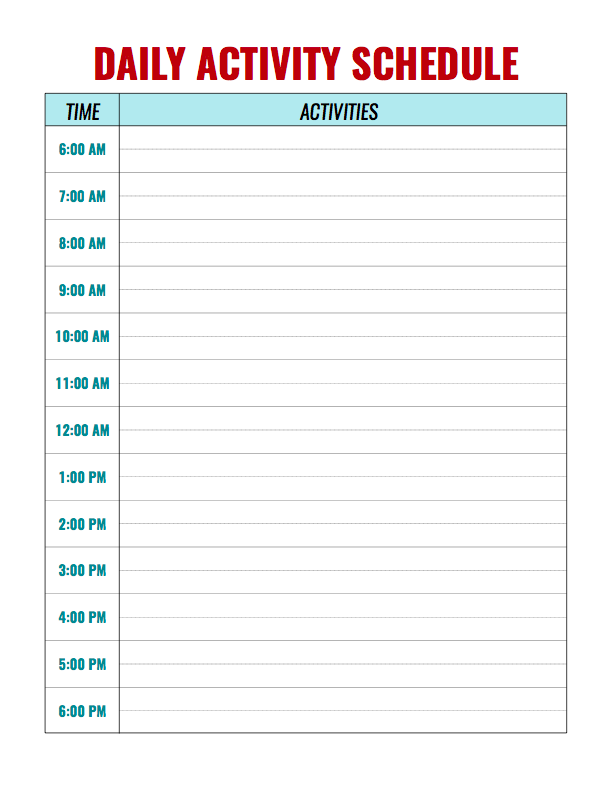 Daycare Schedule Template