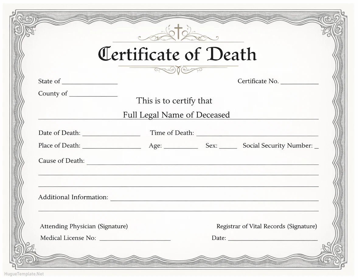 Simple Blank Death Certificate Template