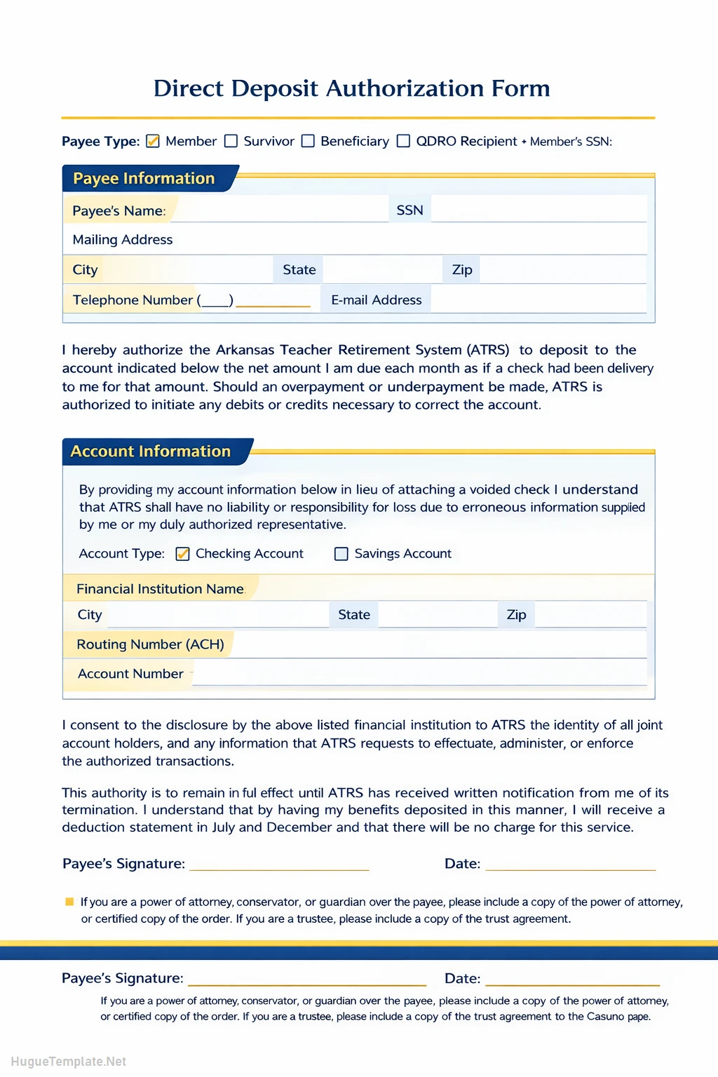 Direct Deposit Authorization Form Printable Direct Deposit Authorization Form Template
