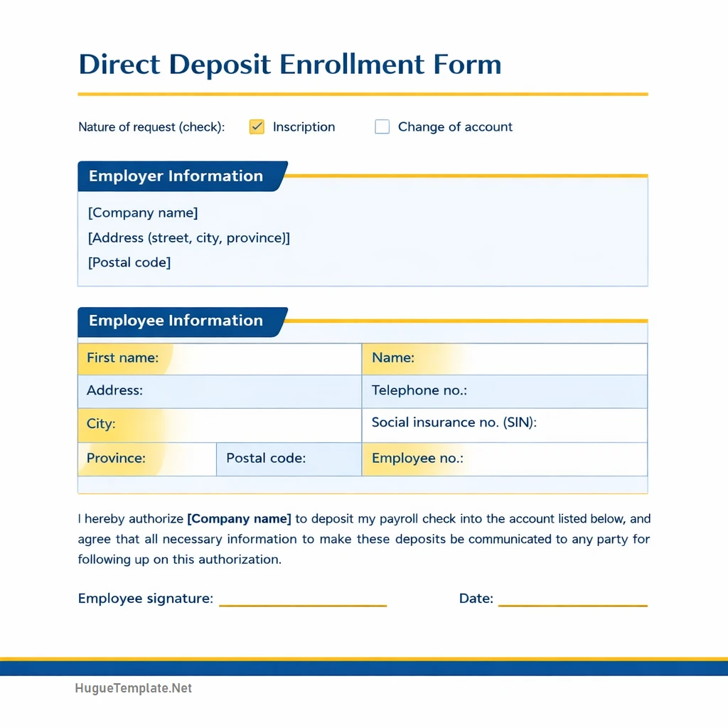 Direct Deposit Enrollment Form Template