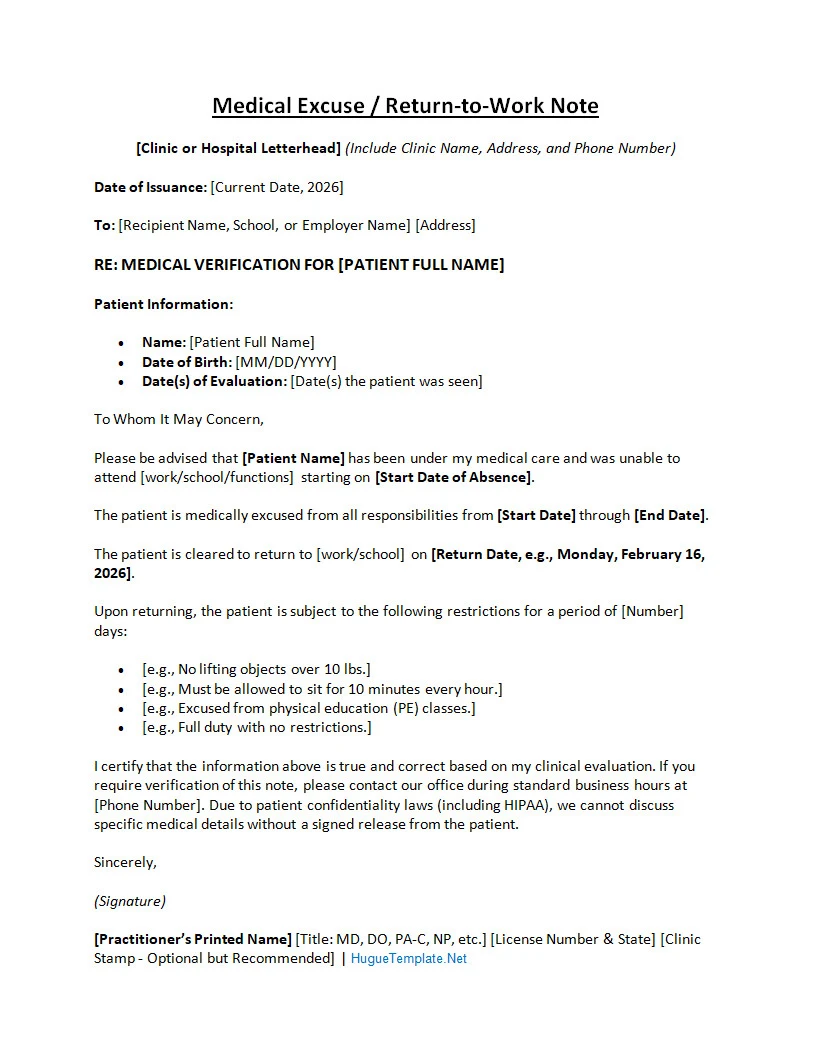 Doctor Excuse Note Template Word