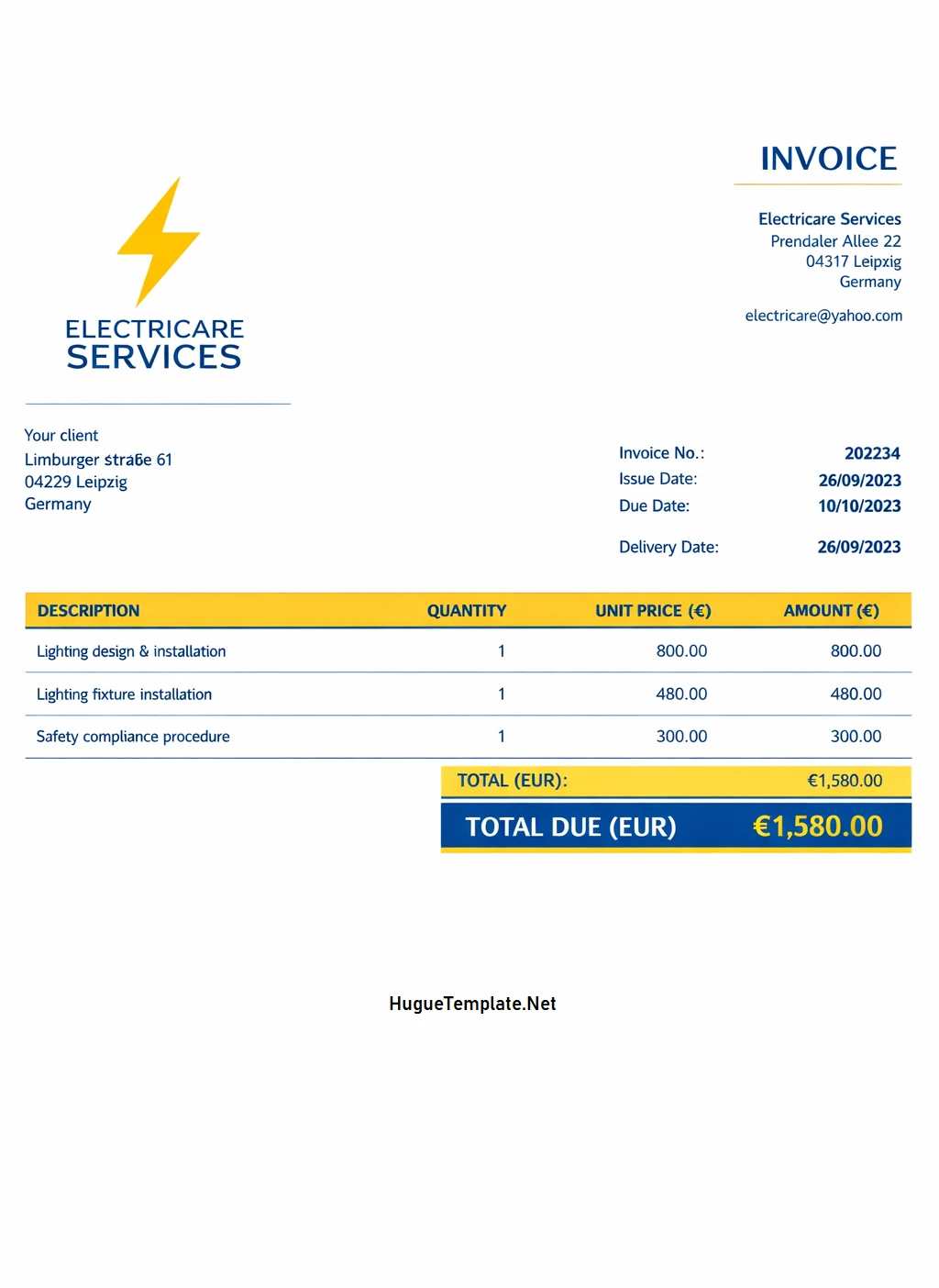 Simple Electrical Invoice Template