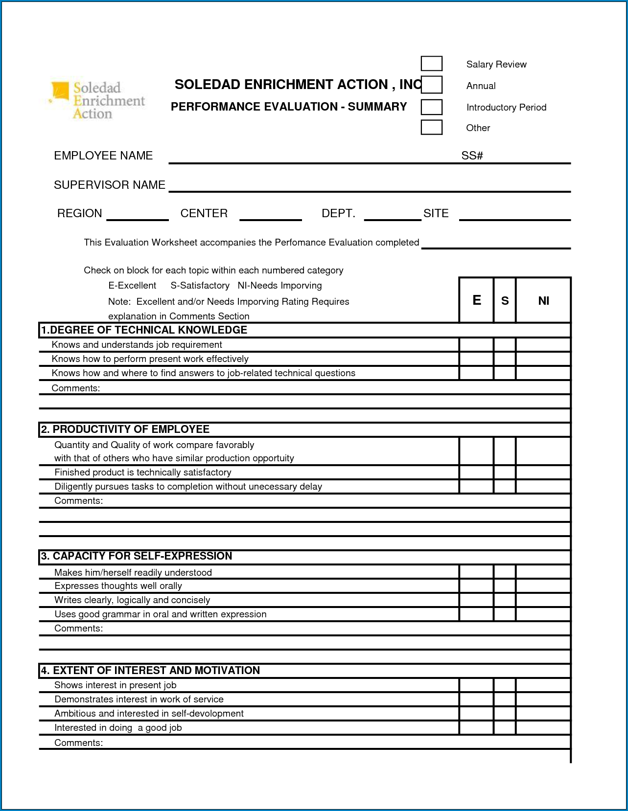 Employee Appraisal Form Sample Employee Appraisal Form Sample