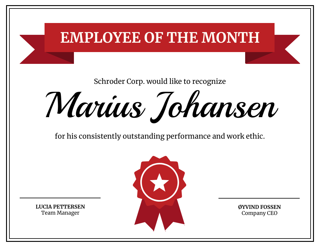 Employee Of The Month Certificate Template