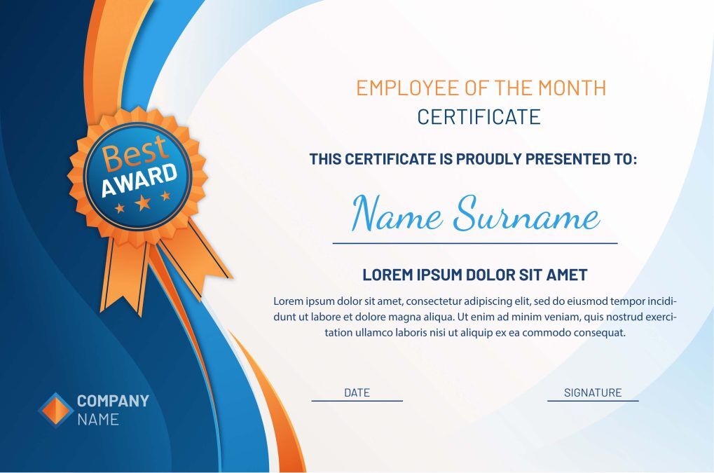 Employee Of The Month Certificate Template