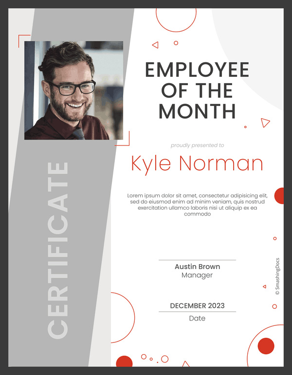 Employee Of The Month Certificate Template