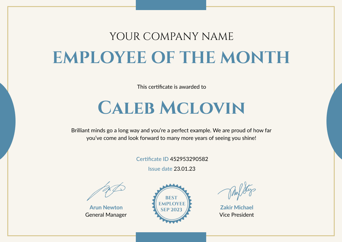 Employee Of The Month Certificate Template