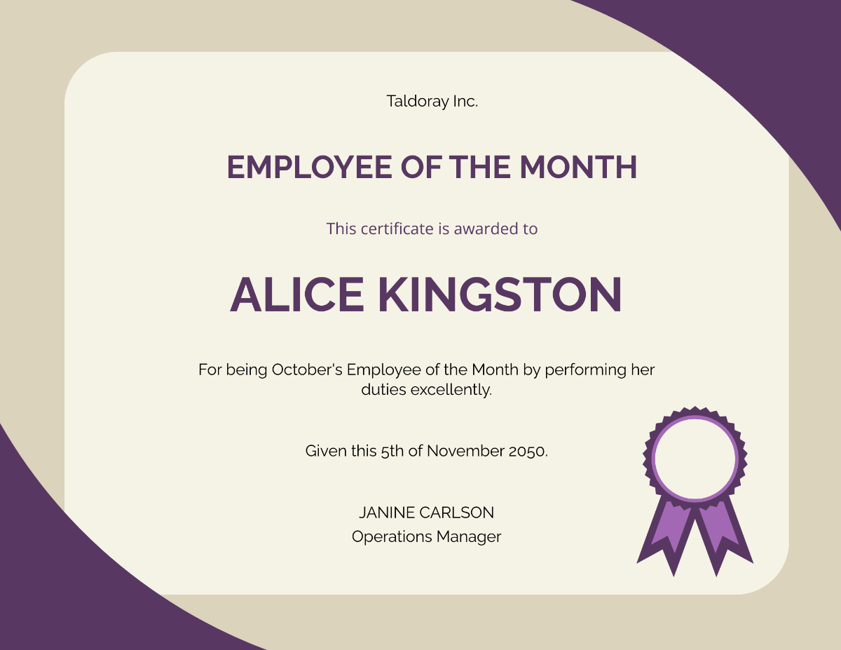 Employee Of The Month Certificate Template
