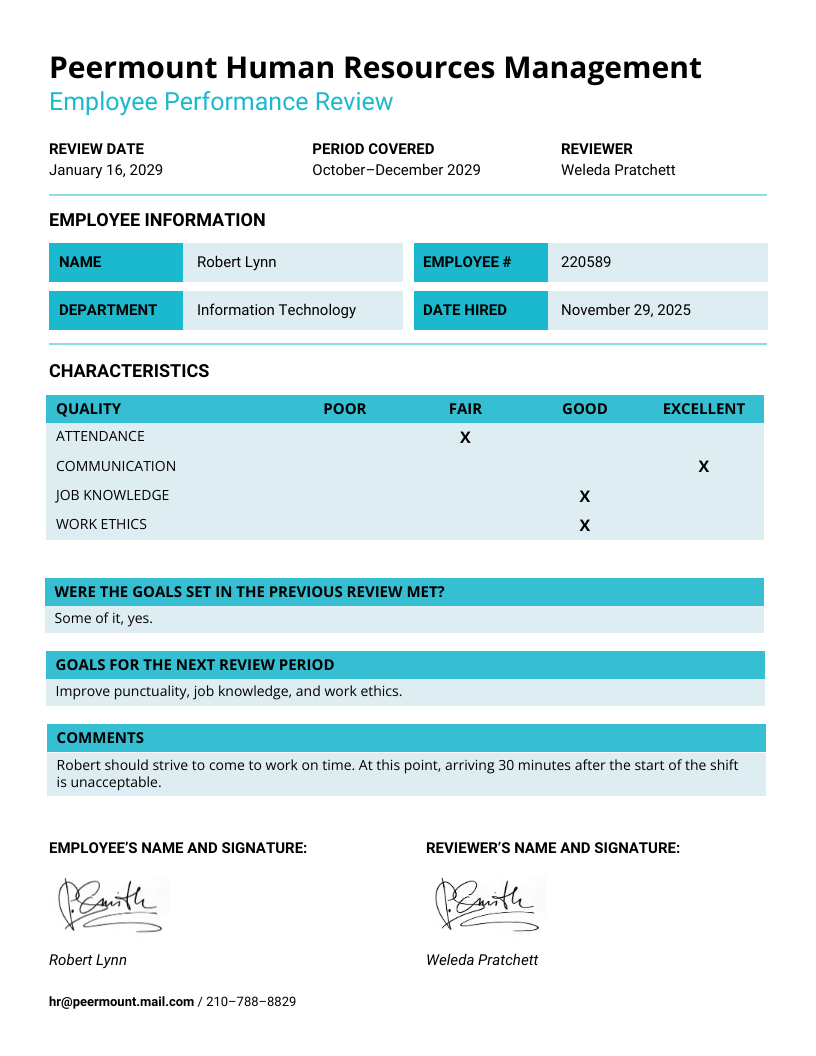 Employee Performance Review Template