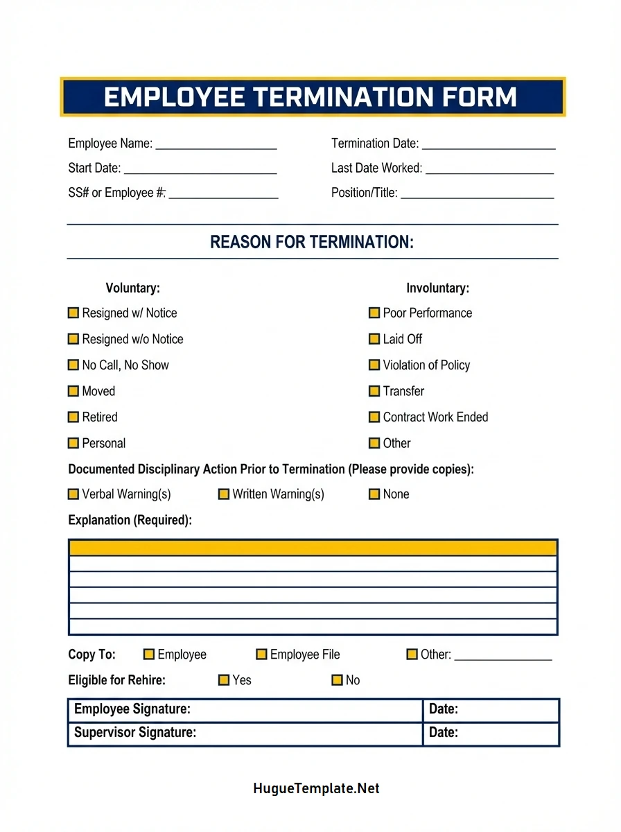 Free Employee Termination Form Template