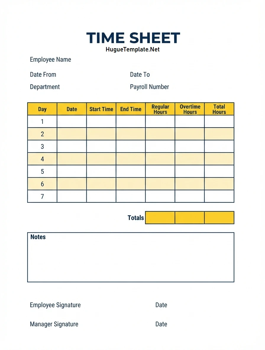 Simple Blank Employee Time Card Template